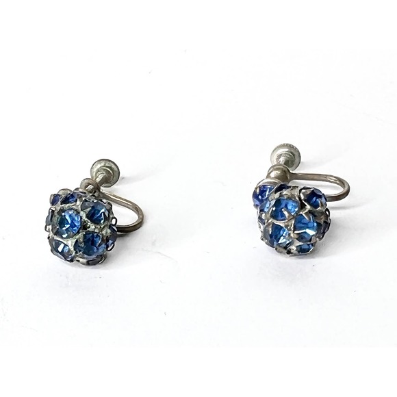 Vintage Blue Rhinestone Cluster Screw‑Back Earrings - Picture 1 of 6